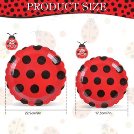 ElasignShopo 50 Pcs Scalloped Ladybug Plates 7 & 9 Inch Party Paper Plates, Ladybug Theme Party Decorations Disposable Cute Red Black Dot Tableware Set for Dinner Dessert Picnic Birthday Wedding