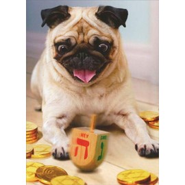 Pug with Dreidel Dog Hanukkah Card