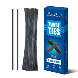BABYPOEM Twist Ties, 150 PCS, 6.1 Inches, Bread Ties, Black, Reusable, for Bags, for Gardening, Home, Office