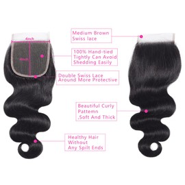 4x4 Lace Closure Bresilienne Cheveux Humain Closure Bresilienne Body Wave Swiss Lace Free Part With Natural Hairline 130% Density 14 Inches