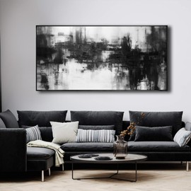 Abstract Wall Art Large Size Framed Home Artwork Decor Black and White Modern Minimalist Canvas Painting Living Room Decor for Bedroom Office Wall Decor 30"x60"