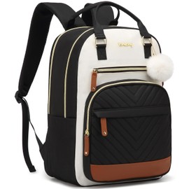 VANKANY Laptop Backpack Purse for Women, Schoolbag for Girls Water Resistant High School Backpack College Bookbag, Cute Work Bag for Teacher Nurse Travel, BeigeBlack Brown