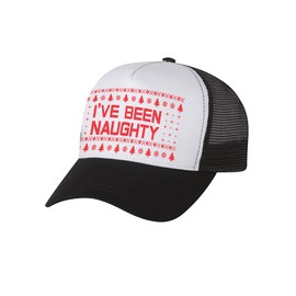 Tstars I've Been Naughty Funny Holiday Ugly Christmas Party Trucker Hat Mesh Cap One Size Black/White
