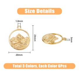 DICOSMETIC 18Pcs 3 Colors Mountain Charms Bulk Flat Round with Mountain Charms Stainless Steel Alps Mountains Dangle Charm Hollow Mountains Range Charm for Jewelry Makings