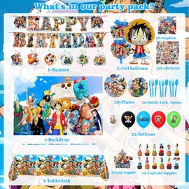 Kids Adventure Theme Birthday Party Decorations Set - Includes Hanging Banner, Foil Balloons, Printed Balloons, Tablecloth, Tableware, Napkins for Anime Themed Celebration