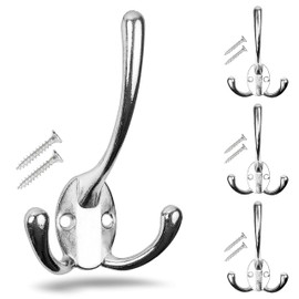 Screw Hooks 4 Pieces Silver Exterior 113 x 67 x 27 mm Triple Hooks with Wood Screws Coat Hooks for Door Bathroom Kitchen Hallway Office DIY Metal Hooks Jacket Hooks Gooseneck Hooks