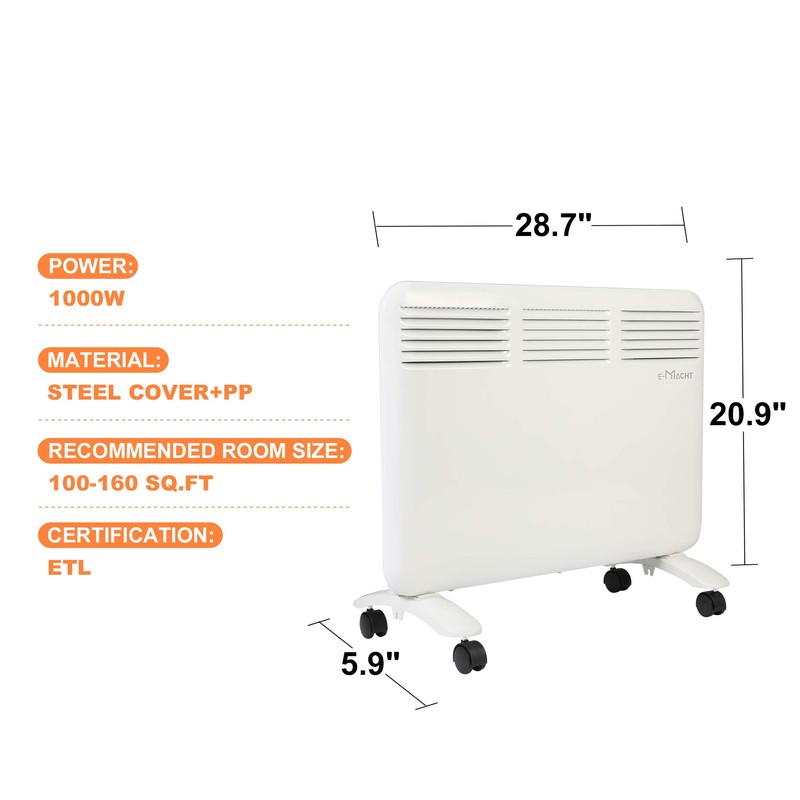 Vilobos Space Heater,1000W Electric Convector Heater with Wheels Freestanding/Wall Mounted,Smart