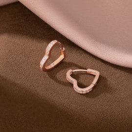 SLUYNZ 925 Sterling Silver CZ Love Hoop Earrings for Women Teens Love Heart Hoop Earrings for Mother's Day (C-ROSE GOLD)