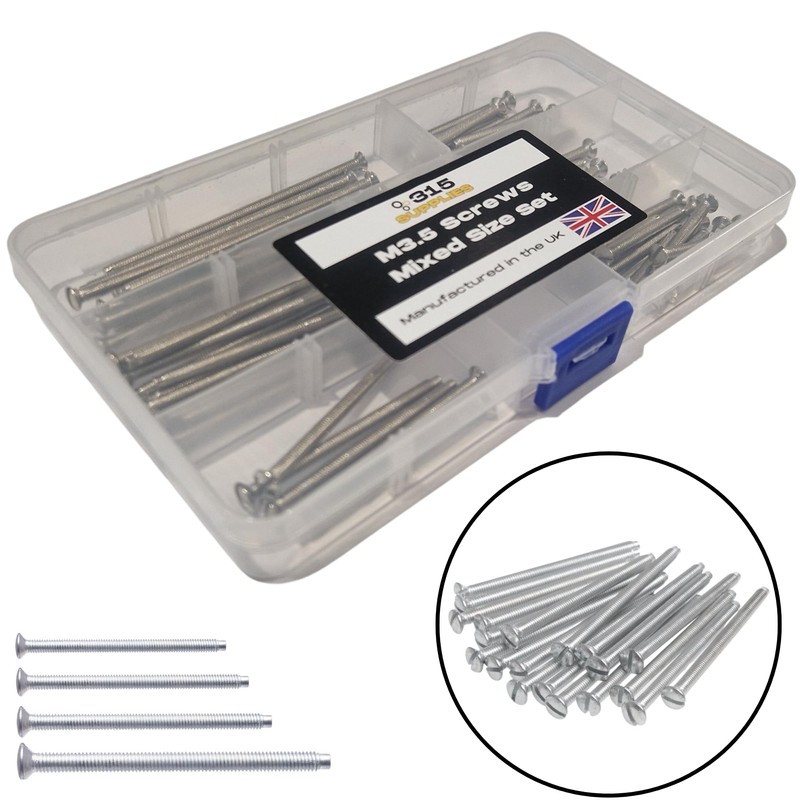 315 Supplies Pack of 55 Mixed M3.5 Screws 35mm, 40mm,50mm
