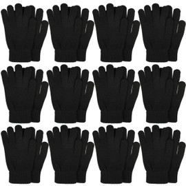 Gelante 12 Pairs Knitted Magic Stretch Winter Gloves for Men and Women, Warm Gloves for Cold Weather 2098G Black