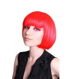 Liasun Short Bob Hair Wigs 10" Straight Fox Red Synthetic Party Costume Wig with Free Wig Cap for Women (Red)