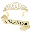 KIUEZIR Golden 60th Birthday Tiara & Sash Set - Rhinestone