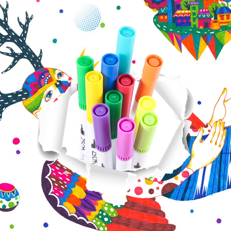 ZSCM Fibre Tip Pens with Double Tip, 72 Colours, Set
