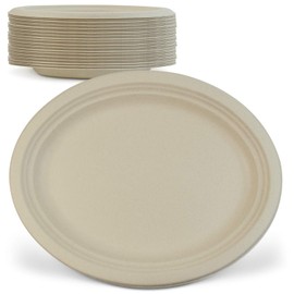 Green Earth, 12-Inch, 125-Count, Compostable Plates, Natural Bamboo Fibers, Everyday Tableware - Biodegradable – Disposable Oval Shape - Microwave-Safe - Gluten-Free - Eco-Friendly