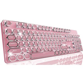 SEUNKWANG EWEADN TK950 Typewriter Keyboard Wireless Mechanical Keyboard, 104 Keys Aesthetic Typewriter Keyboards with White Backlit, Anti-Ghosting, Blue Switch Bluetooth/2.4GHz/Wired Keyboards-Pink