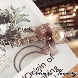 Avance Hair Clip Hair Accessories Bijou Pearl Ribbon Women Pink Black Adult Children Kids (Pink)