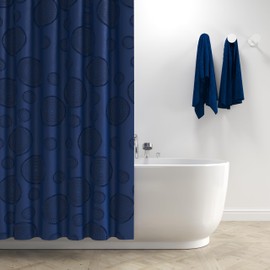 SVhome Waterproof Fabric Shower Curtain for Bathroom - Washable, 72"x72", Boho Style, Textured Jacquard, Hotel Quality, 12 Metal Hooks, Navy Blue