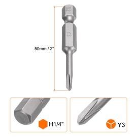HARFINGTON 2pcs Y Shape Screwdriver Bits 1/4" Hex Shank S2 Steel Magnetic Y3 Head 2" Length Screw Driver Bits Electric Screw Driver Bit for Repair Work