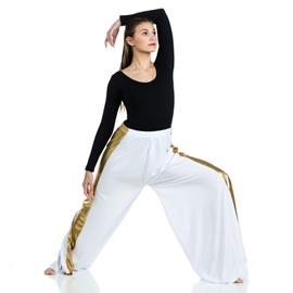 Danzcue Child Praise Dance 2 Tone Palazzo Pant, White-Gold, L-XL-Child
