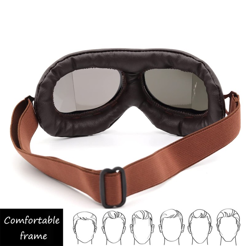 kucehiup Vintage Aviator Goggles Motorcycle Goggles (Copper frame Silver lenses)