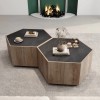 Rural Style Wood Coffee Table Hexagonal with Storage Drawers for