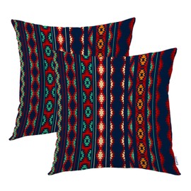 Batmerry Native American Indian Outdoor Throw Pillow Covers,Red Turquoise Colorful Aztec Striped Indoor Pillows Digital Printing Water Resistant Linen for Couch Sofa Bed Invisible Zipper 20X20 in