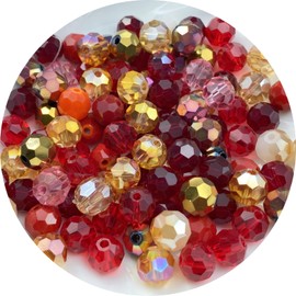 Xinhongo 400pcs 3mm Round Crystal Glass Beads Round Faceted Beads Spacer Beads for Jewelry Making Bracelet Earring Necklace Wind Chimes Suncatchers DIY Craft Making Supplies(Red Series)