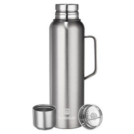 Vacuum Insulated Flask 1500ml/50oz with Cup Lid Stainless Steel Thermo Water Flasks Leakproof Keep Coffee Hot&Cold Drink Bottle.(Silver, with Handle, 1500ml)