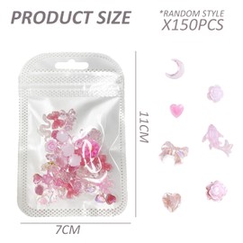 150 Rhinestone Nail Art Decorations, Adorable Nail Art Accessories, Pink Hearts, Bows, Dolphin Shapes, Used for Nail Art Decoration, DIY Phone Cases etc.