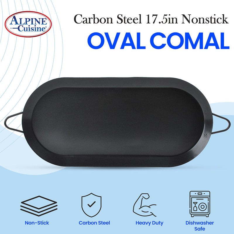 Alpine Cuisine Nonstick Oval Comal Griddle 17.5x8-Inch - Black Carbon