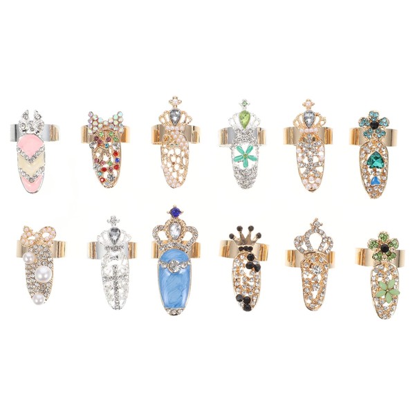 Vaguelly 12Pcs Nail Art Rings Creative Open Nails Decor for