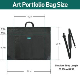 Art Portfolio Tote Bag, 20 x 26 Inches, Soft Art Folder Made from 600D Oxford Fabric, Featuring 3 Storage Pockets and a Detachable Shoulder Strap. Perfect for Safely Carrying Artwork and Sketches