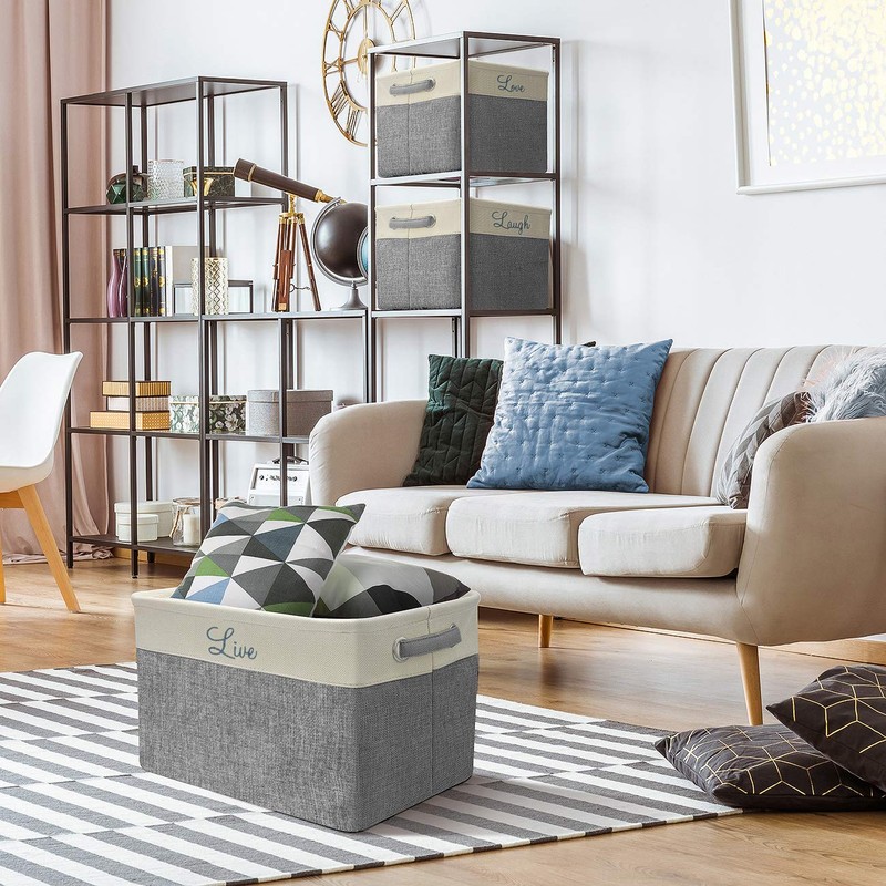 Sorbus Fabric Storage Cubes 15 Inch, 3 Pack, Grey, Jute