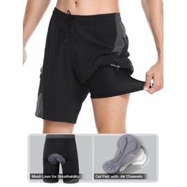 ARSUXEO Mens Mountain Bike Shorts Cycling Shorts with Liner Padded Biking Cycle Shorts Loose Fit Lightweight B2204 Black L