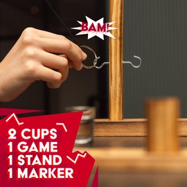 Premium Wooden Swing Ring Hook Game Set with Shot Glasses – Indoor/Outdoor Fun for Adults, Kids, and Family Parties