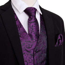 Barry.Wang Men Paisley Purple Dress Vest Matched Tie Set Suit Waistcoat Formal Wedding 5PCS