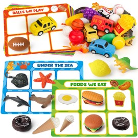 Coogam Sorting Toy for Toddlers, Animals Dinosaurs Fruits Vehicles Foods Fishes Balls Farm Playset, Fine Motor Montessori Game Preschool Educational Learning Gift for Year Old Kids