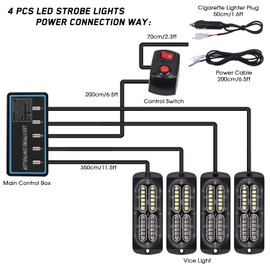 LINKITOM 4pcs Ultra Slim Sync Feature 24-LED Car Truck Surface Mount Emergency Hazard Warning Strobe light (Red&White)