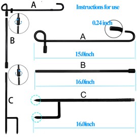 Garden Flag Stand, Wrought Iron Yard Garden Flag Pole, Premium Garden Flag Pole Holder Metal Powder-Coated Weather-Proof Paint with two Spring Stoppers and one Tiger Clip, without flag (Black)