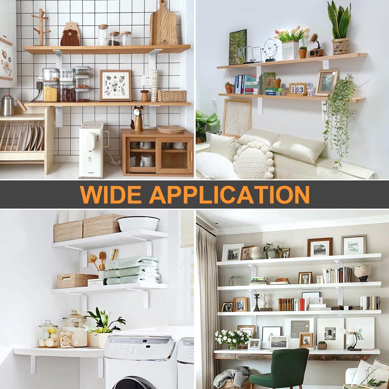 White Floating Shelf Bracket 8 Inch, 6 Pack Heavy Duty