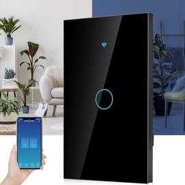 TOCOZOC Interruptor Inteligente Wifi, Apagadores Inteligente Panel Táctil, Control Remoto de App, Control por Voz, 2.4G WiFi, Compatible con Alexa, Google Assistant y IFTTT (Negro, 1gangs)