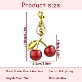 SSKHE Cherry Keyring for Women, Exquisite Cherry Bag Charm, Shiny Cherry Car Keychain with Metal Keychain Accessories