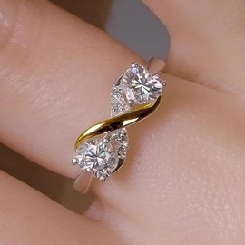 925 Silver and 10K Yellow Gold Plated Two-Tone Wedding Bands Promise Rings for Women's,Lab Grown Diamond Accents Eternal Love Infinity Engagement Ring for Women Jewelry Gifts Size 10#