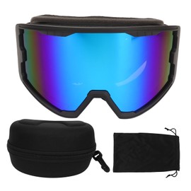 Ski Goggles Double Layer Sun Protection Anti Fog Adjustable Elasticity Snowboard Goggles for Men Women Youth Black Frame Blue Lens