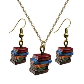 Antique Stacking Books Dangle Earrings, Lovely Vintage Books Earrings for Librarian Teacher Preppy Students Novelty Teachers Day Retro Jewelry Gift (Ne+Er)