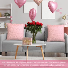Mixweer 4 Sets Valentines Day Throw Pillows Covers 18 x 18 Inch Cute Rose Faux Fur Pillow Cover Decorative Plush Embroidery Cushion Covers for Couch Sofa Home Bedroom Livingroom (Pink)