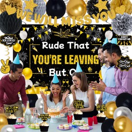 Farewell Party Decorations Men Women, Rude That You're Leaving But OK Black Gold, We Will Miss You Banner Party Decoration Coworker Going Away Retirement Party Farewell Goodbye Job Change Party Decor