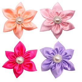 PET SHOW 4pcs 3.5" Small Dog Collar Flowers Pearl Cat Slides Bow Ties Adjustable Floral Collar Attachment for Puppy Girls Decorative Beauty Accessories