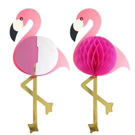 2Pcs Flamingo Honeycomb Hanging Decorations 21" Deal for Girls Luau Birthday Hawaiian Present Popular Party Supplies Banner Gift Pink