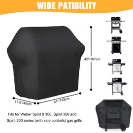 CoyzHaivn 51 Inch Grill Cover for Weber Spirit 300 and Spirit Il 300 Series Grills, Premium BBQ Grill Cover for Outdoor Grill, Heavy Duty Waterproof Fade Resistant, Weber 7139 Black Grill Cover